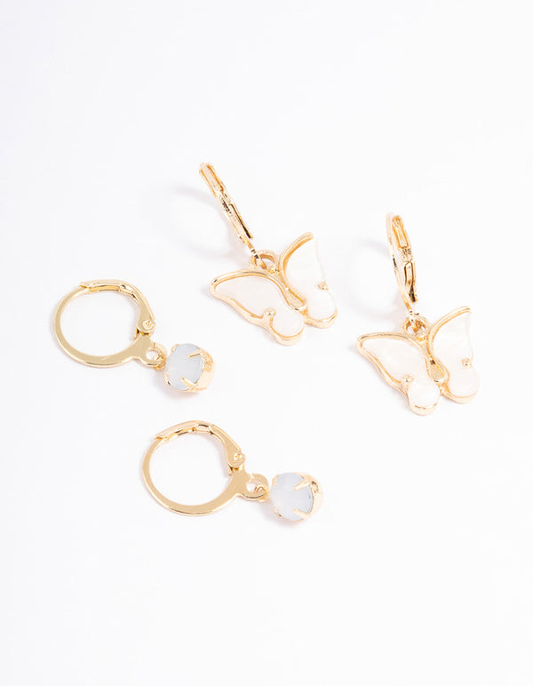 Gold Diamante & Butterfly Earrings Pack