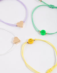 Gold Cord Heart & Smiley Bracelet 4-Pack - link has visual effect only