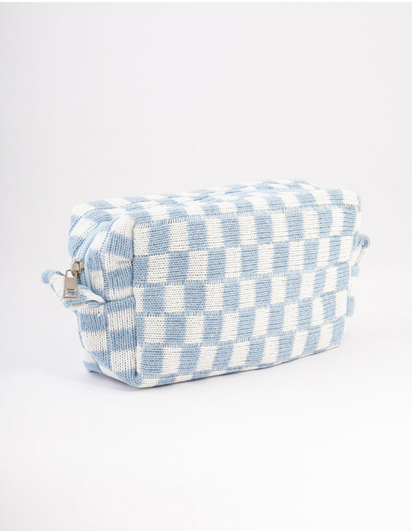 Blue Checkered Cosmetic Case