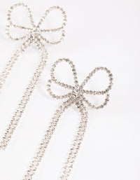 Silver Big Bow Diamante Drop Earrings - link has visual effect only