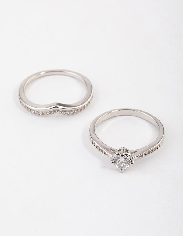 Silver Plated Glamorous V-Stack Ring Set