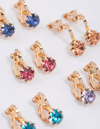 Gold Simple Diamante Clip On Earrings 5-Pack - link has visual effect only