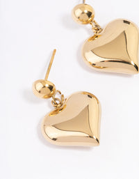 Waterproof Gold Plated Stainless Steel Round & Puffy Heart Drop Earrings - link has visual effect only