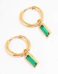 Waterproof  Gold Plated Stainless Steel Classic Baguette Huggie Earrings - link has visual effect only