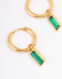 Waterproof  Gold Plated Stainless Steel Classic Baguette Huggie Earrings - link has visual effect only