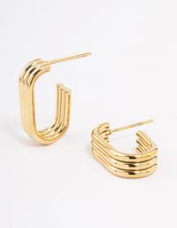 Waterproof Gold Plated Stainless Steel Trio Oval Huggie Earrings - link has visual effect only