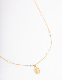 Waterproof Gold Plated Stainless Steel Freshwater Pearl Station Coin Necklace - link has visual effect only