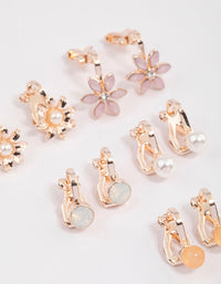 Rose Gold Pretty Garden Clip On Earrings 5-Pack - link has visual effect only