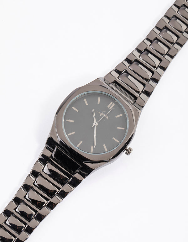 Coated Black Chunky Hexagon Link Watch