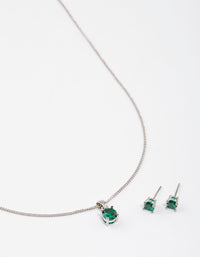 Silver Emerald Stone Jewellery Set - link has visual effect only