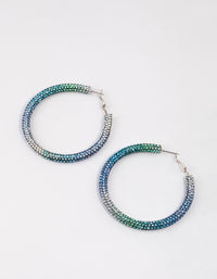 Rhodium Blue Jet Crusted Hoop Earrings - link has visual effect only