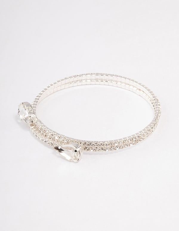 Silver Diamante Pearl Double Row Cuff Bangle