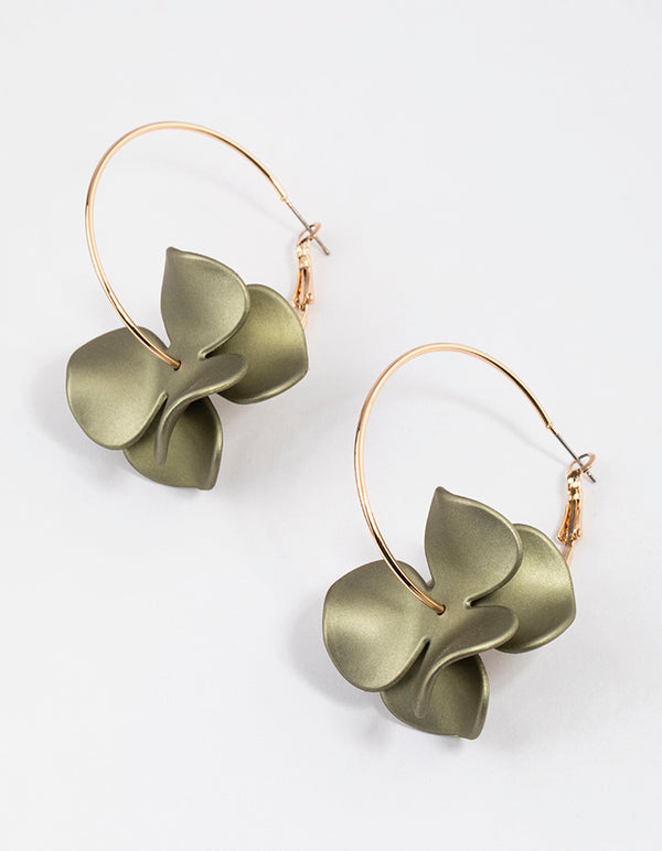 Gold Pearlised Flower Hoop Earrings