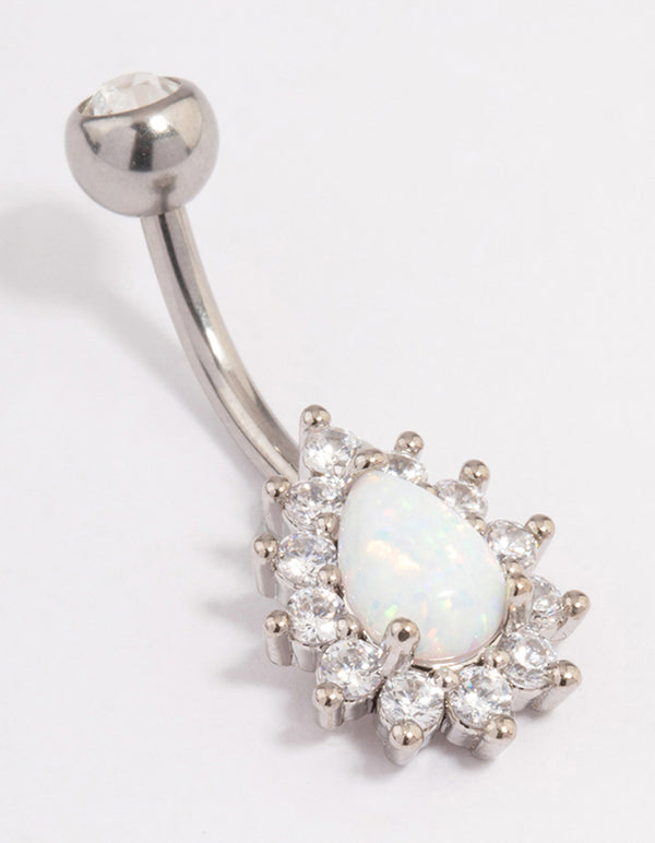 Surgical Steel Opal & Diamante Teardrop Belly Ring