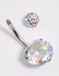 Surgical Steel Cubic Zirconia Round Claw Belly Ring - link has visual effect only