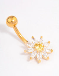 Gold Plated Surgical Steel Cubic Zirconia Cluster Small Belly Ring - link has visual effect only