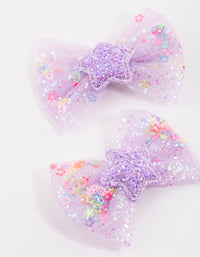 Kids Purple Star Bow Clips Pack - link has visual effect only