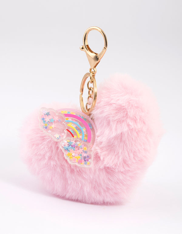 Kids Fabric Heart Pom Pom Key Ring