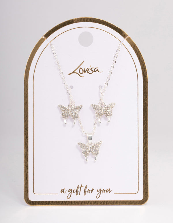 Silver Pave Butterfly Jewellery Set