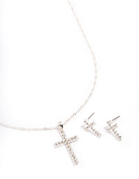 Silver Diamante Cross Jewellery Set - link has visual effect only