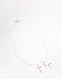 Silver Diamante Cross Jewellery Set - link has visual effect only