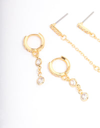 Gold Plated Round & Pearl Cubic Zirconia Earrings Pack - link has visual effect only