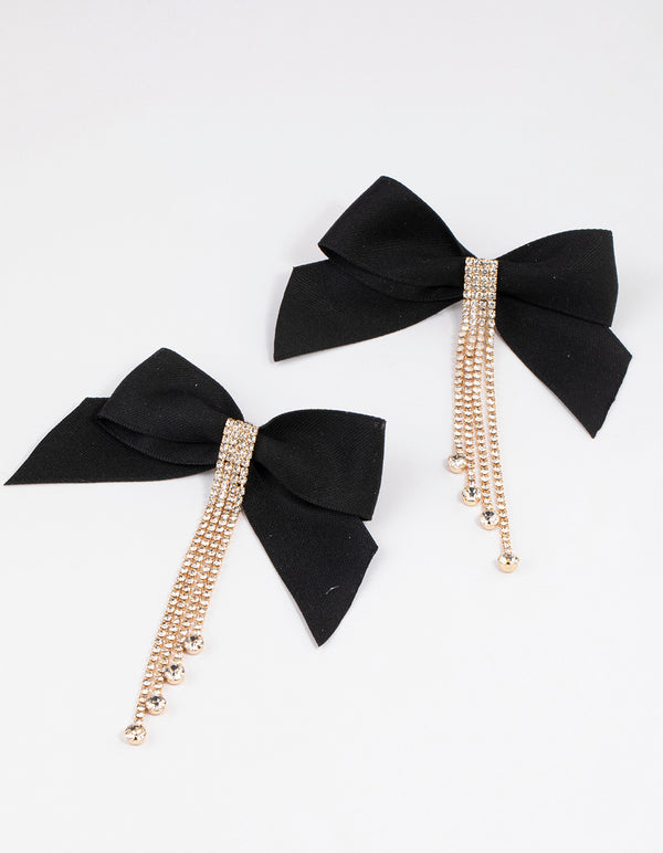 Gold Diamante Statement Bow Drop Earrings