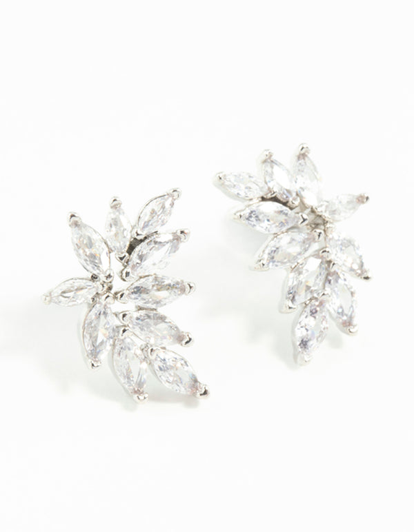 Rhodium Cubic Zirconia Navette Mini Stud Earrings