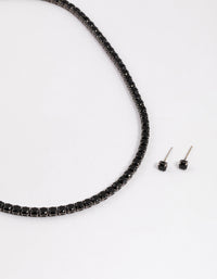 Gunmetal Cubic Zirconia Round Cupchain Earring & Necklace Set - link has visual effect only