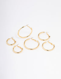 Gold Plated Basic Thick Hoop Earrings Pack - link has visual effect only