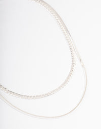 Silver Plated Herringbone & Snake Chain Layered Necklace - link has visual effect only