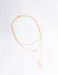 Gold Plated Layer Bar & Cross Layered Necklace - link has visual effect only