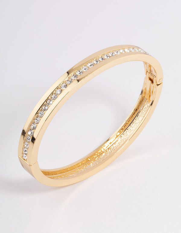 Gold Plated Classic Diamante Hinge Bangle