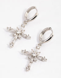 Silver Cubic Zirconia Decorated Cross Drop Earrings - link has visual effect only