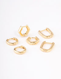 Gold Plated Hexagon Hoop Earrings Pack - link has visual effect only