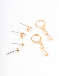 Gold Plated Brass Cubic Zirconia Triangle & Drop Earrings Pack - link has visual effect only