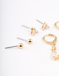 Gold Plated Brass Cubic Zirconia Triangle & Drop Earrings Pack - link has visual effect only