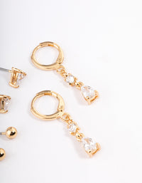 Gold Plated Brass Cubic Zirconia Triangle & Drop Earrings Pack - link has visual effect only