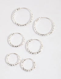 Silver Graduated Textured Hoop Earrings Pack - link has visual effect only