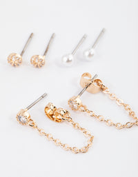 Gold Pearly & Diamante Stud Earrings Pack - link has visual effect only