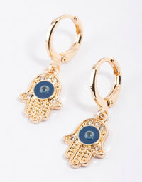 Gold Evil Eye Hand Huggie Earrings - link has visual effect only