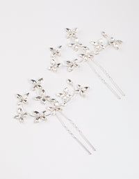 Silver Flower Leaf Diamante Hair Pin Pack - link has visual effect only