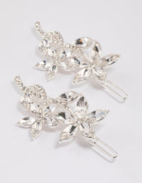 Silver Flower Leaf Diamante Hair Clips Pack - link has visual effect only