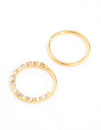 Gold Plated Titanium Cubic Zirconia Textured Nose Ring Pack - link has visual effect only