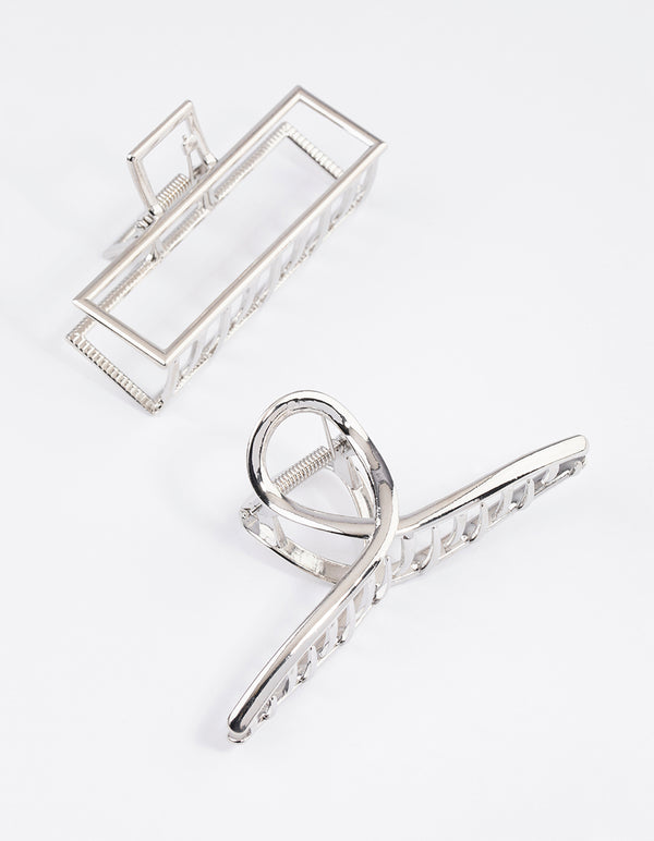 Silver Rectangle & Twisted Claw Clips Pack