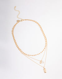 Gold Triple Layered Pearl Pendant Necklace - link has visual effect only