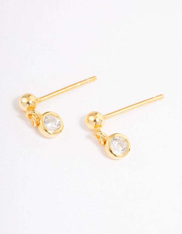 Gold Plated Sterling Silver Cubic Zirconia Bezel Charm Earrings