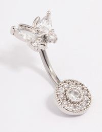 Surgical Steel Cubic Zirconia Halo Butterfly Belly Ring - link has visual effect only