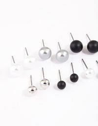 Mixed Metal Pearl & Ball Stud Earrings 8-Pack - link has visual effect only