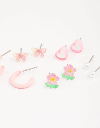 Pink Heart Flower & Butterfly Earrings 8-Pack - link has visual effect only